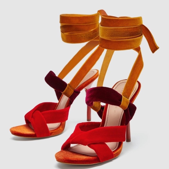 ZARA WOMAN MULTI COLOR SANDALS WITH VELVET STRAPS - Picture 2 of 8